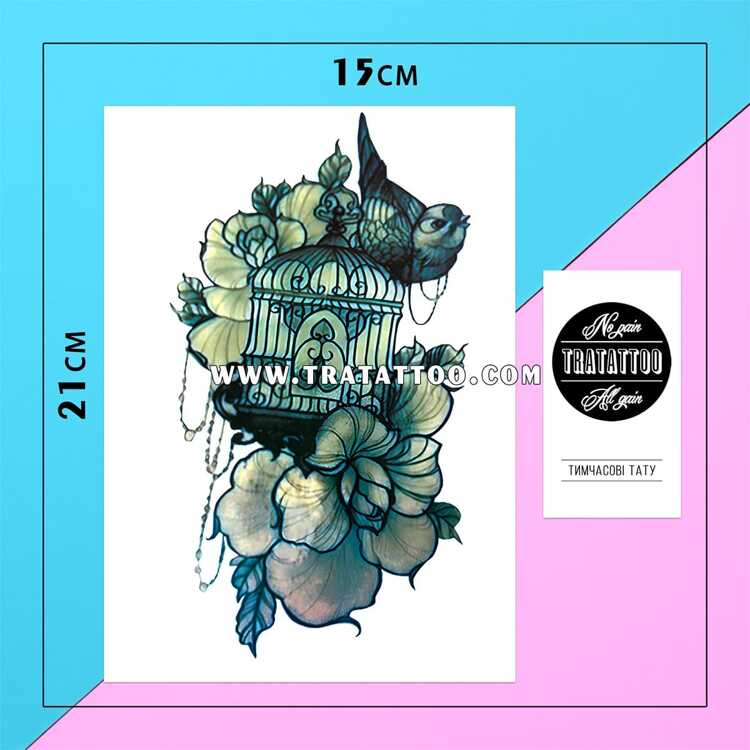 Тату-стикер "Птичка в клетке"